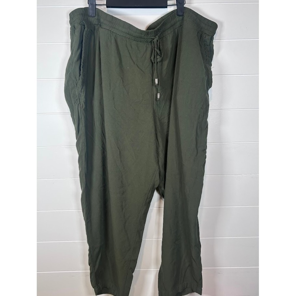 Terra & Sky 3X Olive Green Rayon Blend Drawstring Waist Casual Capri